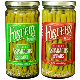 Foster's Since 1984 hot pickled asparagus spears jalapeno jar for bold appetizers.