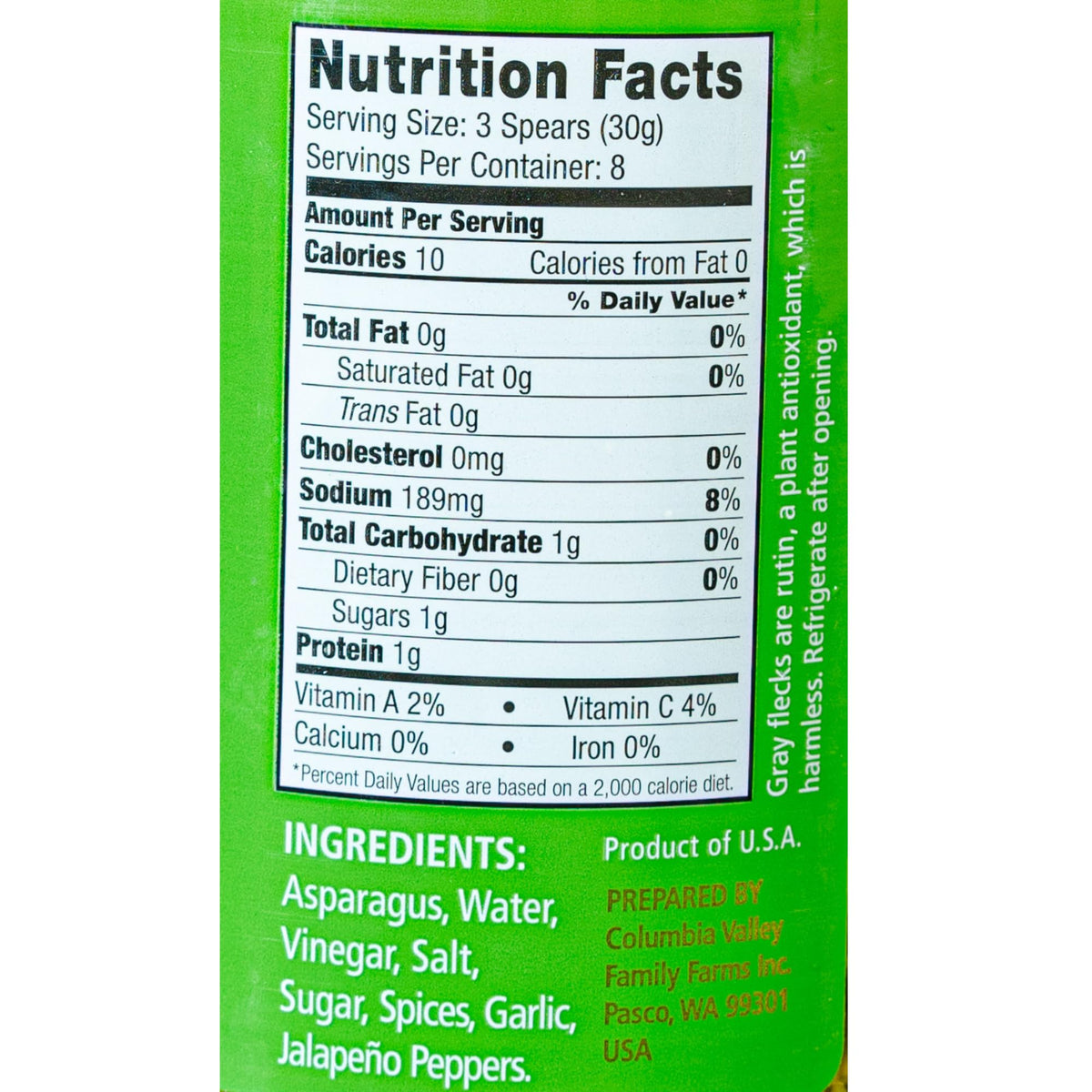 Foster's hot pickled asparagus spears with red pepper, ideal as a zesty snack.