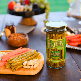 Foster's pickled asparagus plate appetizers showcasing the product as party bites.