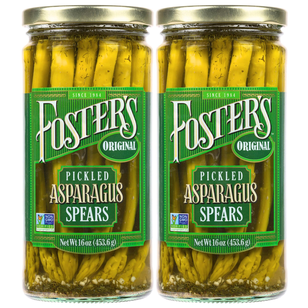 Foster's Pickled Asparagus Spears original jar shows crisp spears and classic flavor profile.