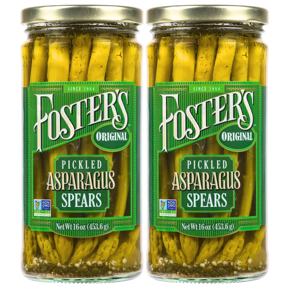 Foster's Pickled Asparagus Spears original jar shows crisp spears and classic flavor profile.