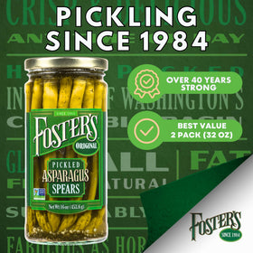 Foster's Pickled Asparagus Spears two-pack on shelf for easy stocking.