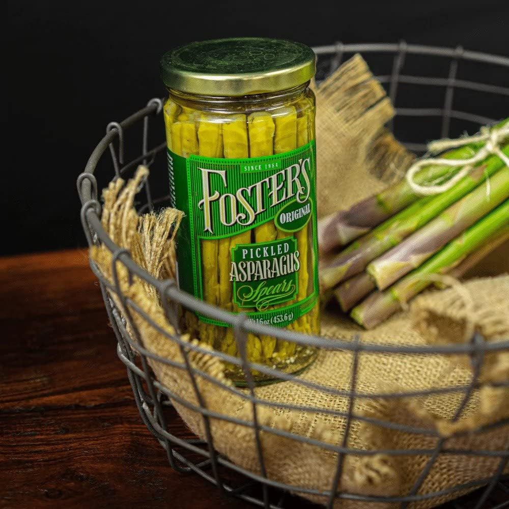 Foster's Pickled Asparagus Spears vegan-friendly and plant-based.