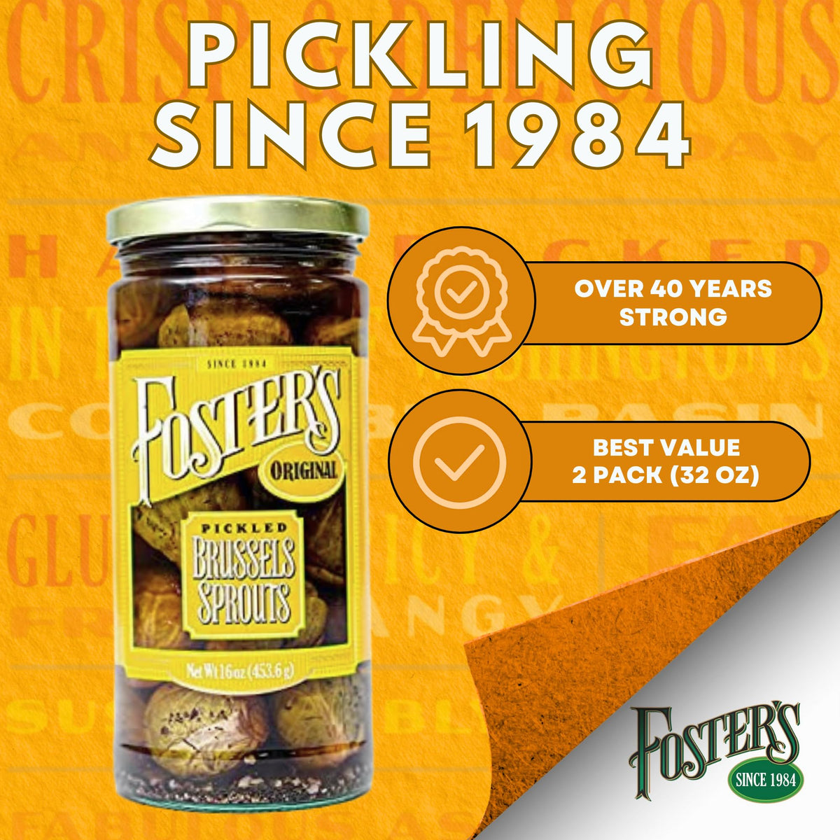 Foster's Pickled Brussels Sprouts jar served as a party snack idea