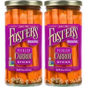 Foster's Pickled Carrots original jar 16oz, ideal for a quick, low-calorie snack.