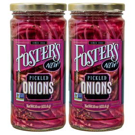 Foster's Pickled Red Onions jar 16oz 2-pack with vibrant rings ready for quick snacking.