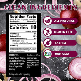Foster's Pickled Red Onions packaging label highlighting ingredients and product details.