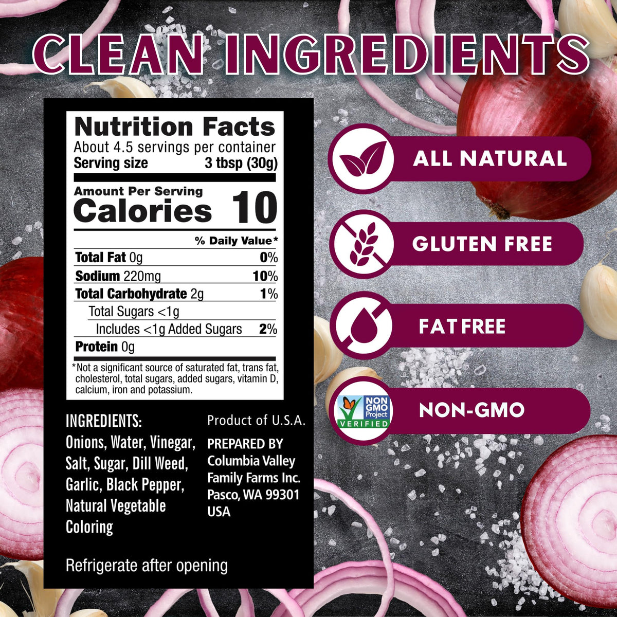 Foster's Since 1984 pickled onions jar label highlights traditional recipe and heritage.
