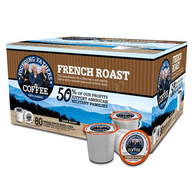 Founding Fathers French Roast pods close-up showing rich aroma and velvety texture