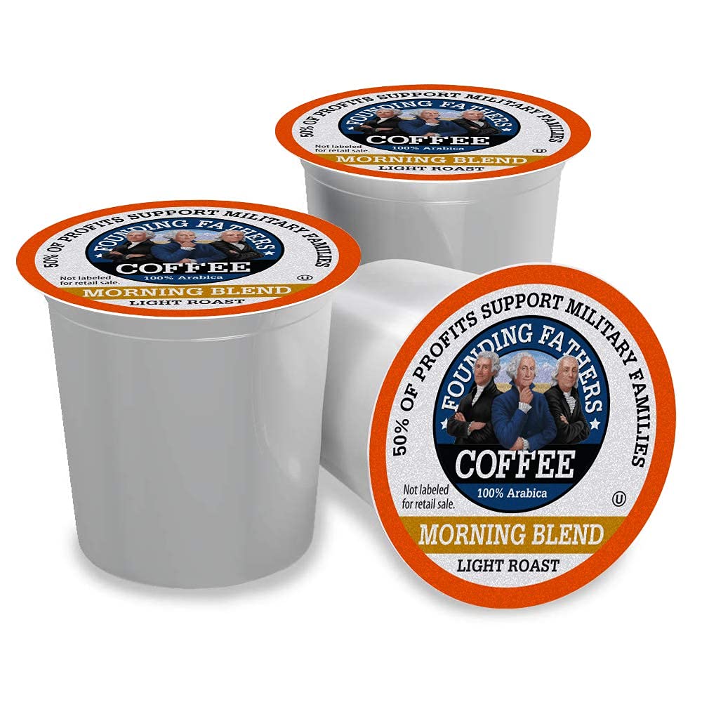 Founding Fathers Coffee morning blend packaging front shows premium pods
