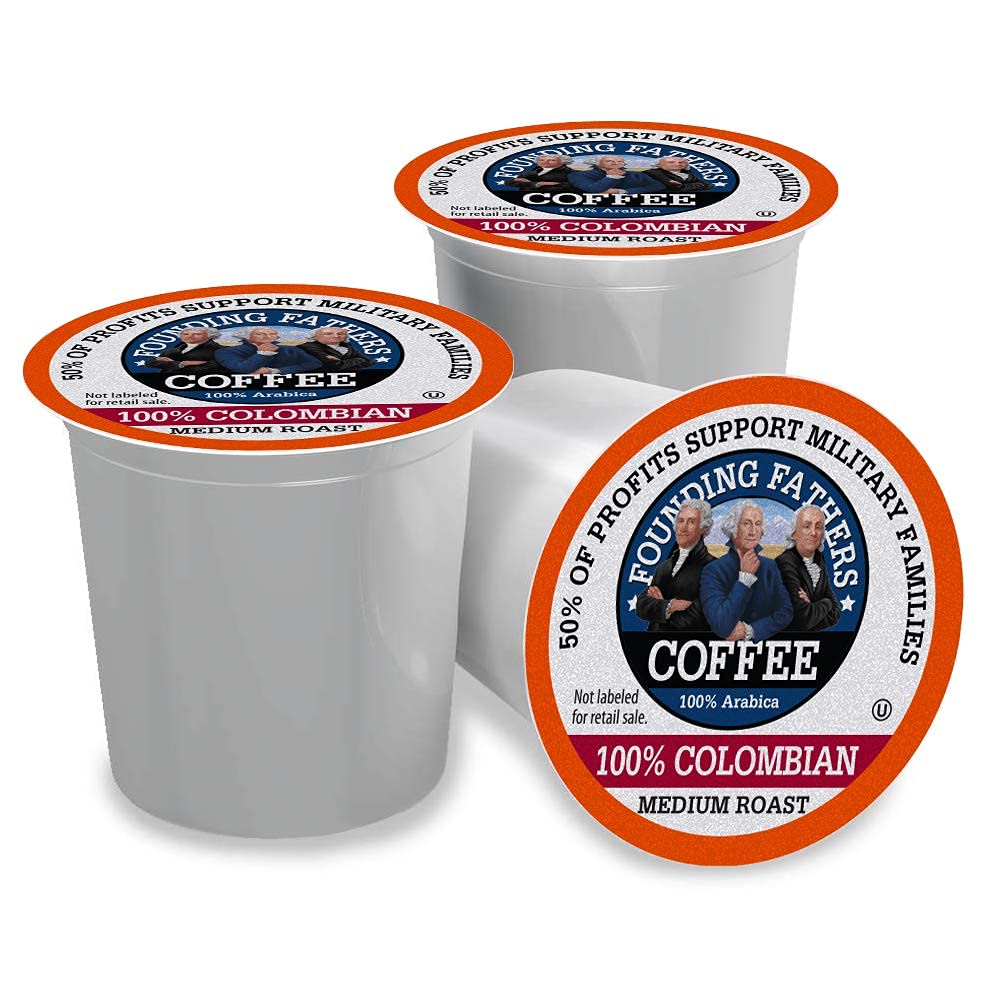 Founding Fathers coffee on pantry shelf offering reliable daily flavor.