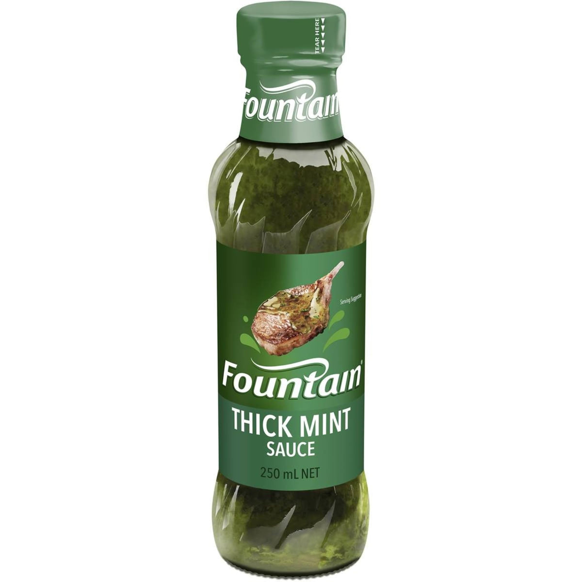 Fountain Thick Mint Sauce bottle close-up highlighting mint aroma for lamb