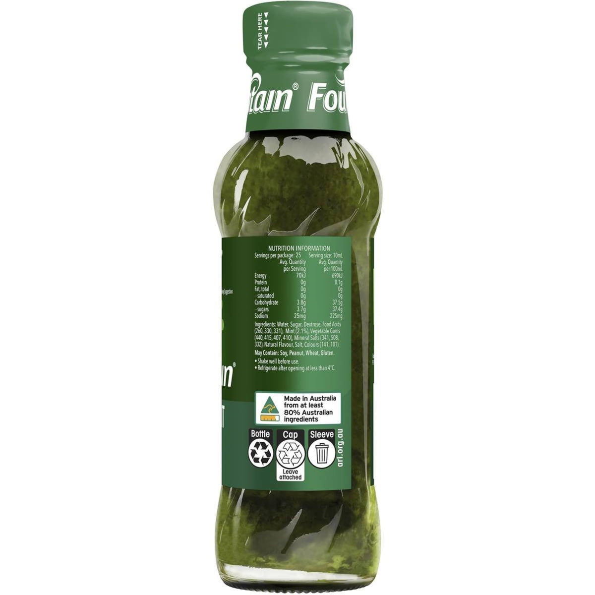 Fountain Thick Mint Sauce label showing no artificial colors or flavors