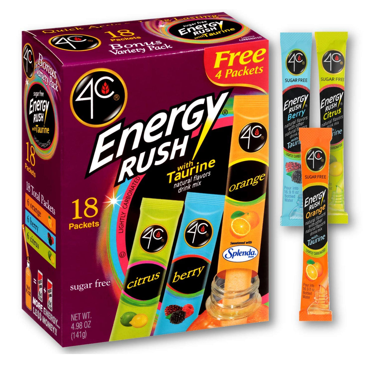 Four C Energy Rush box front promoting on-the-go energy.