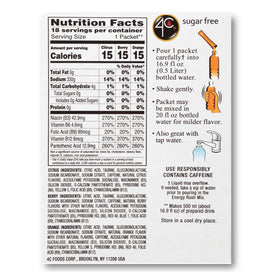 Four C Energy Rush orange packets close-up for quick citrus energy.
