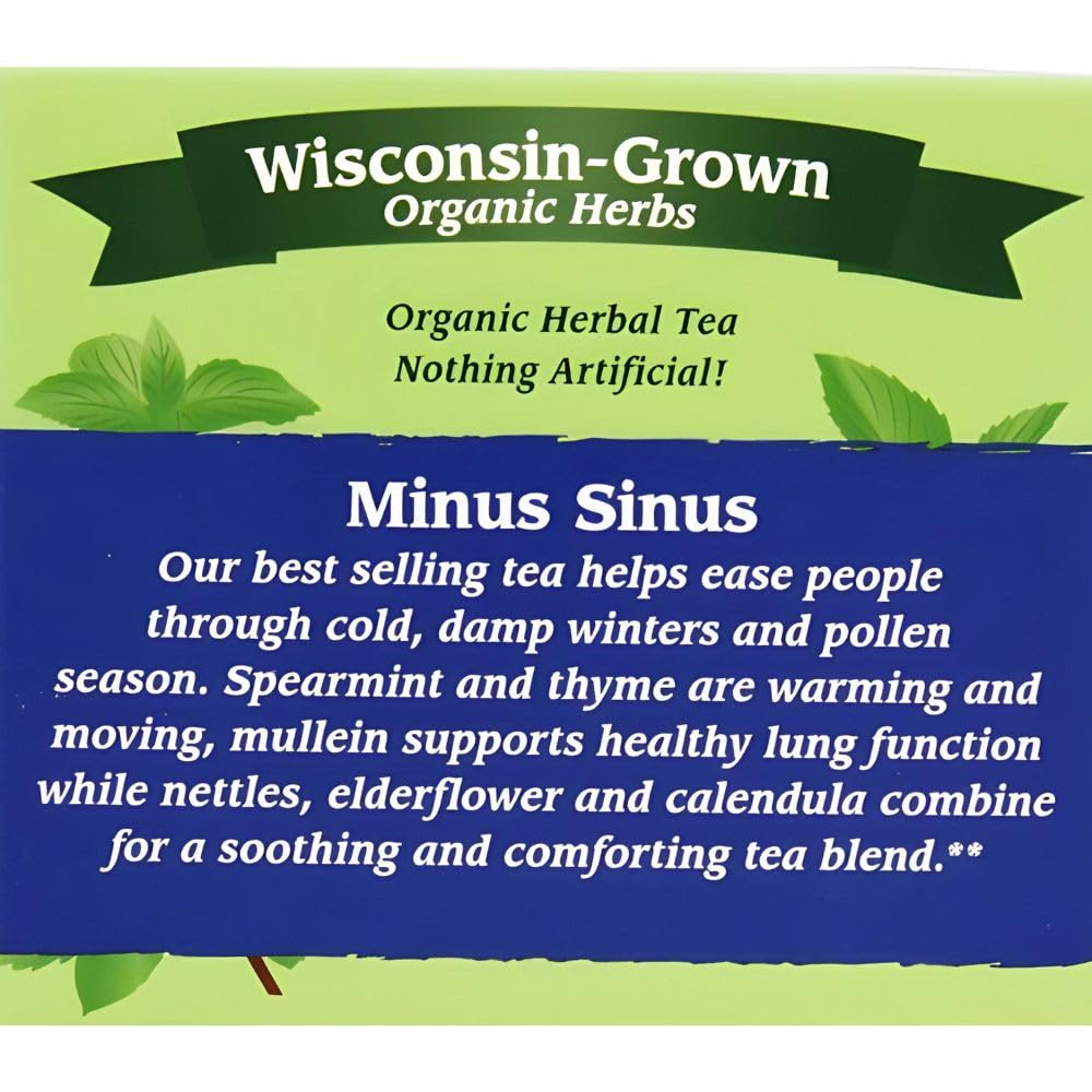 Four Elements 4E Minus Sinus Tea front logo closeup signals Wisconsin craft.