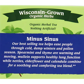 Four Elements 4E Minus Sinus Tea front logo closeup signals Wisconsin craft.