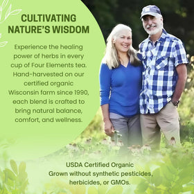 Four Elements 4E Minus Sinus Tea packaging inside reveals farm origin story.