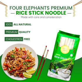 Four Elephants 10mm rice sticks stir-fried with vegetables in a pan