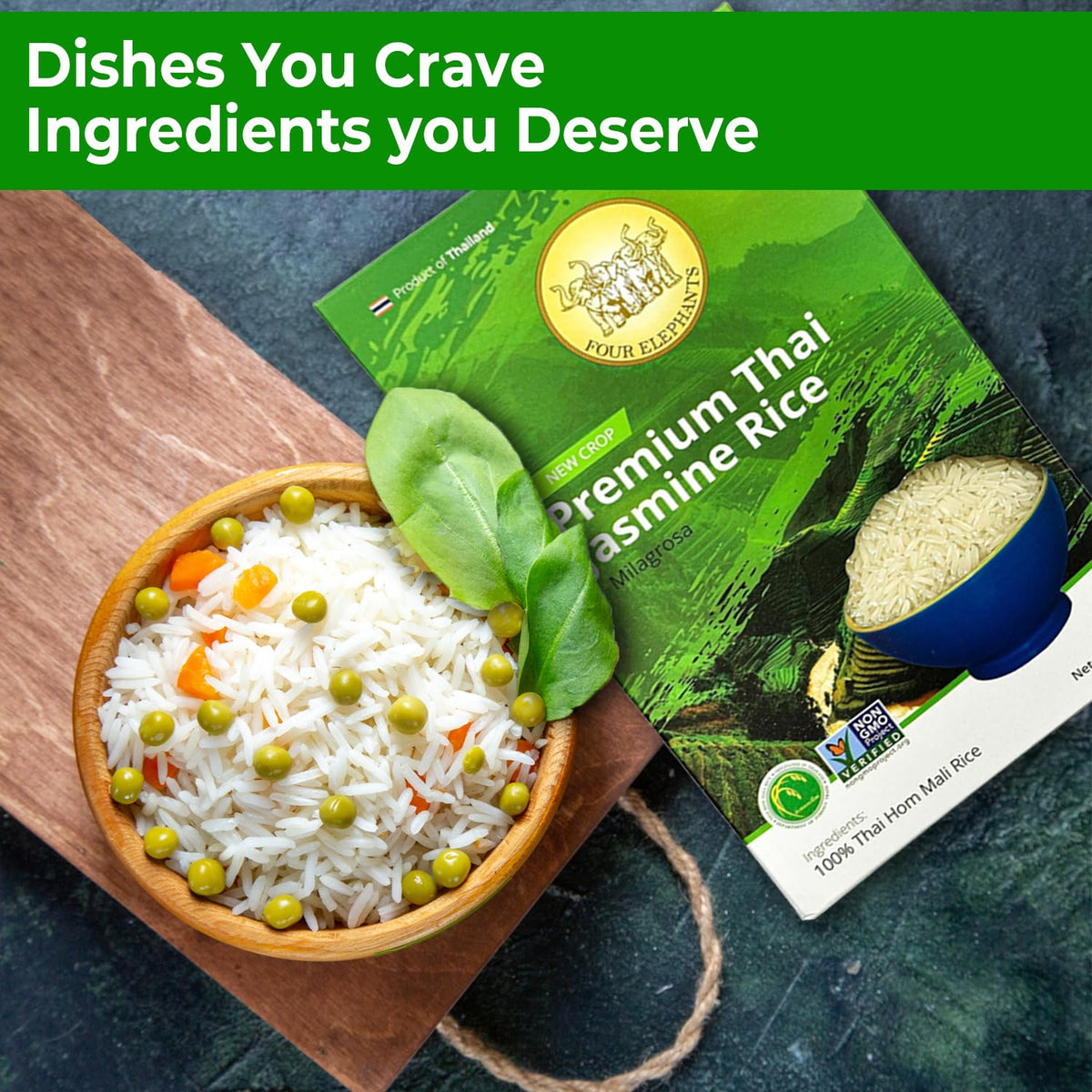 Steaming bowl of Four Elephants jasmine rice highlighting floral aroma