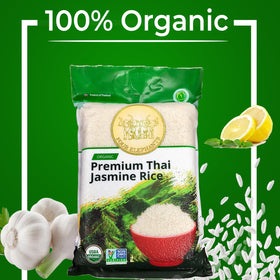 Four Elephants Non-GMO certified Jasmine rice packaging.