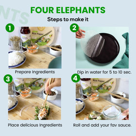 Gluten-free Four Elephants rice paper ideal for egg rolls and fresh spring rolls.
