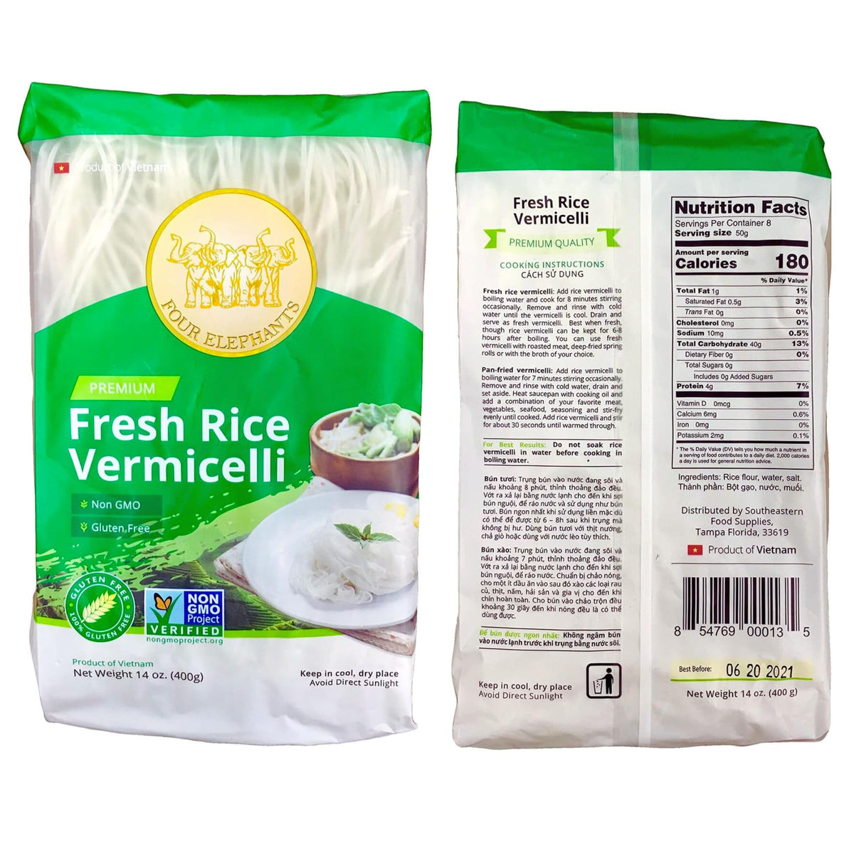Four Elephants Rice Vermicelli pack-3 — versatile pantry staple for bún and stir-fries.