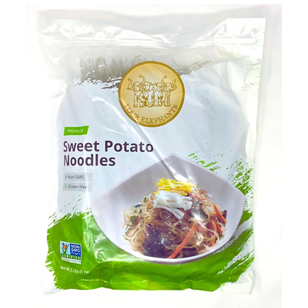 Four Elephants sweet potato glass noodles pack front, gluten-free option for versatile meals.