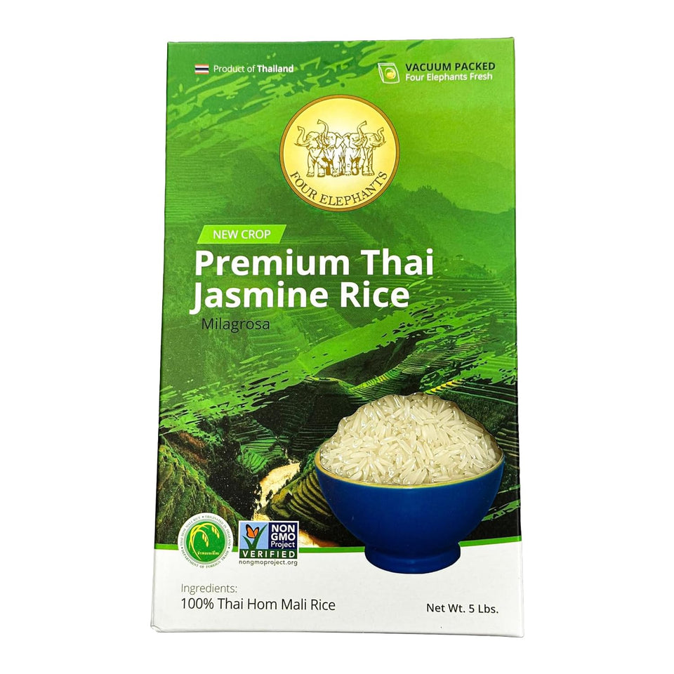 Four Elephants Thai Hom Mali jasmine rice 5lb bag ready for family meals