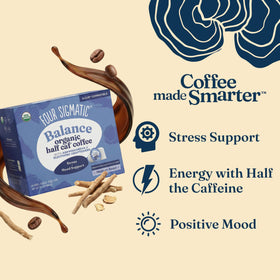 Four Sigmatic steaming cup shows a smooth, balanced mug for stress-relief routines.