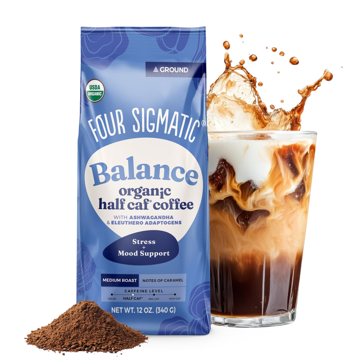 Four Sigmatic Balance coffee cup with steam for calm focus