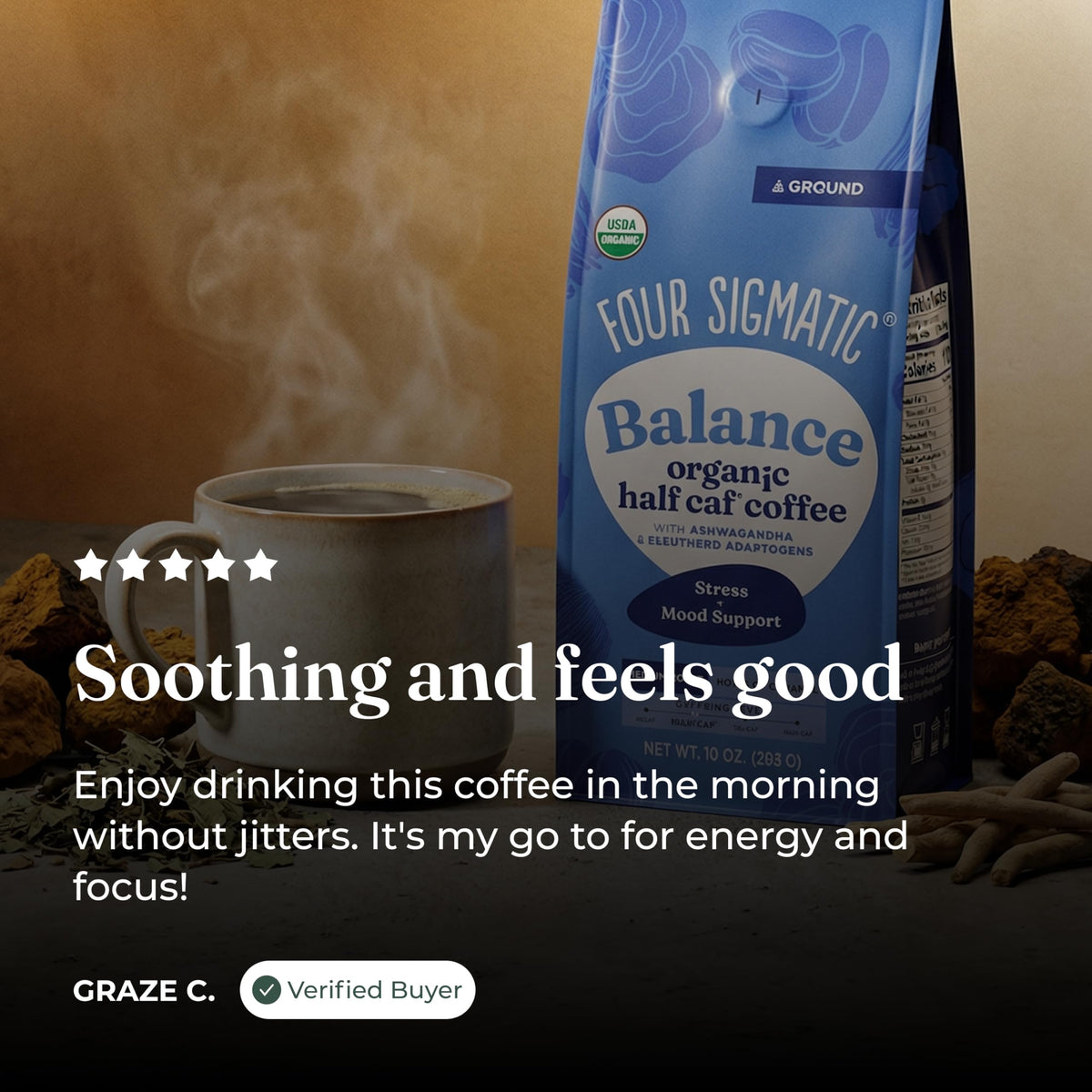 Four Sigmatic Balance organic Peru and Honduras coffee beans