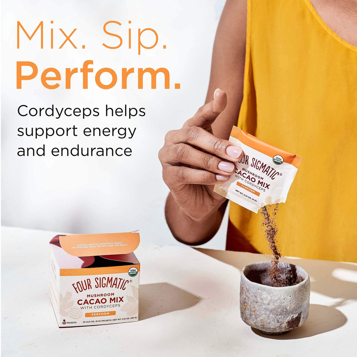 Mug of prepared hot chocolate inviting a comforting energizing sip.