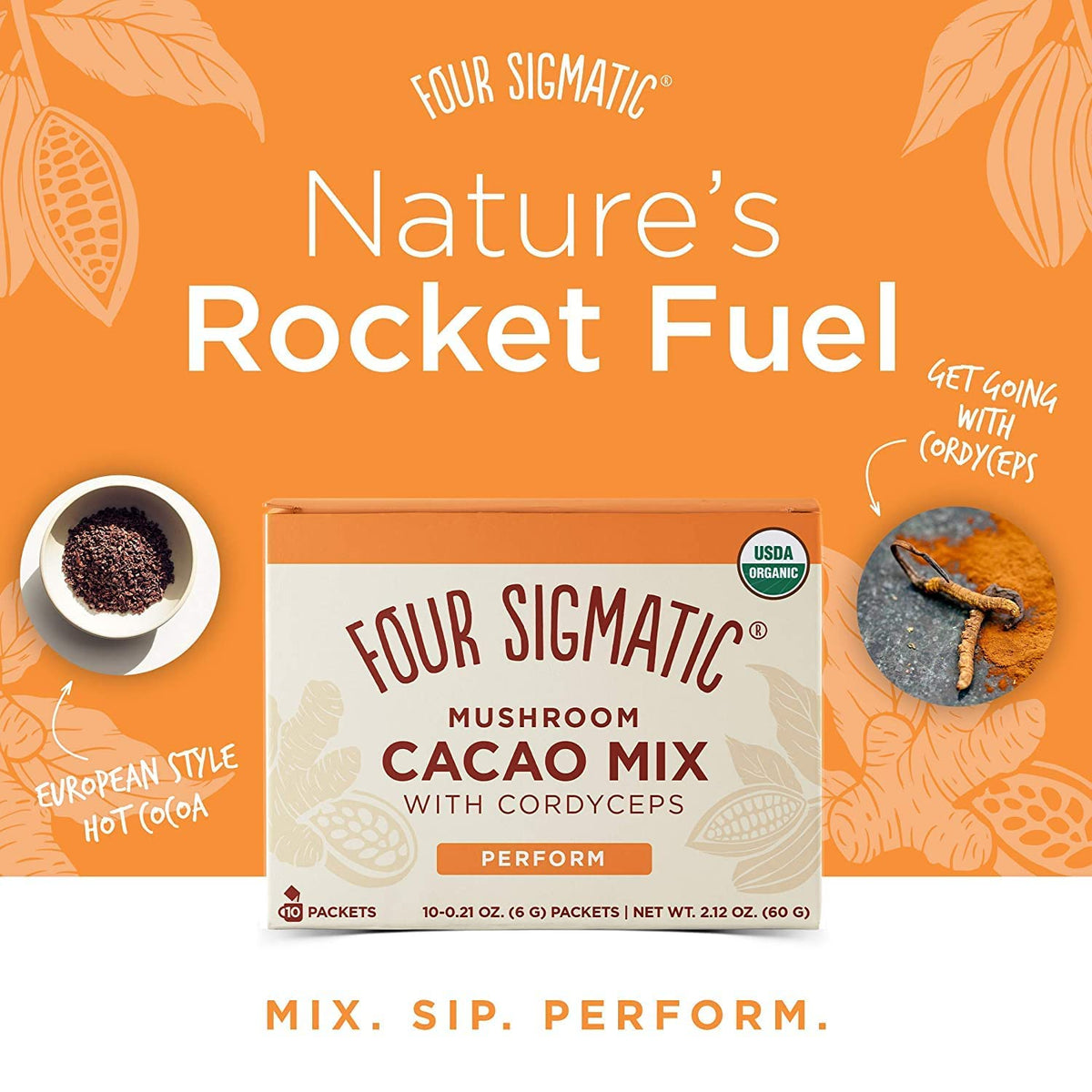Four Sigmatic Boost Mushroom Cacao organic cacao powder for rich flavor and antioxidants.