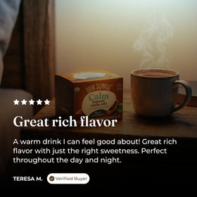 Four Sigmatic Calm Cacao Mix coconut sugar packet showing natural sweetness.