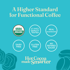 Four Sigmatic Calm Cacao Mix mug with steam inviting a cozy unwind.