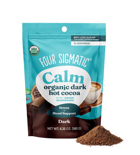 Four Sigmatic Calm Mushroom Cocoa Mix in a jar for a rich, dairy-free hot chocolate experience