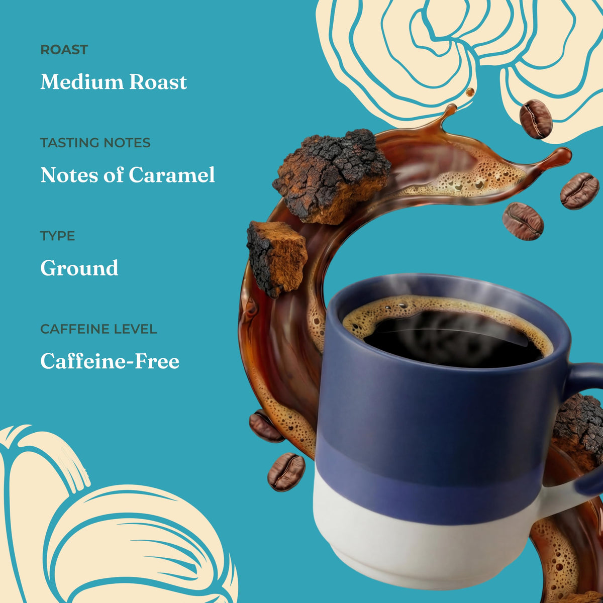 Steaming cup of Four Sigmatic Calm invites a relaxed morning routine.