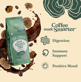 Four Sigmatic gut health coffee brewing cup signaling a balanced morning