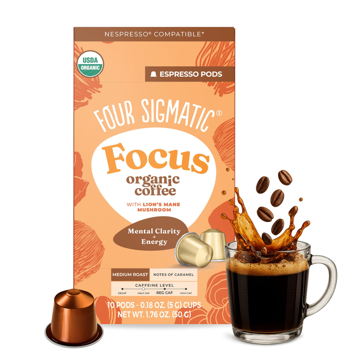 Four Sigmatic Focus coffee pod for Nespresso Original offering a quick focus boost.