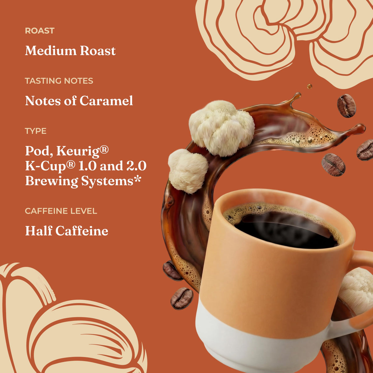 Four Sigmatic Focus Half Caf coffee pods closeup on label highlights organic ingredients.