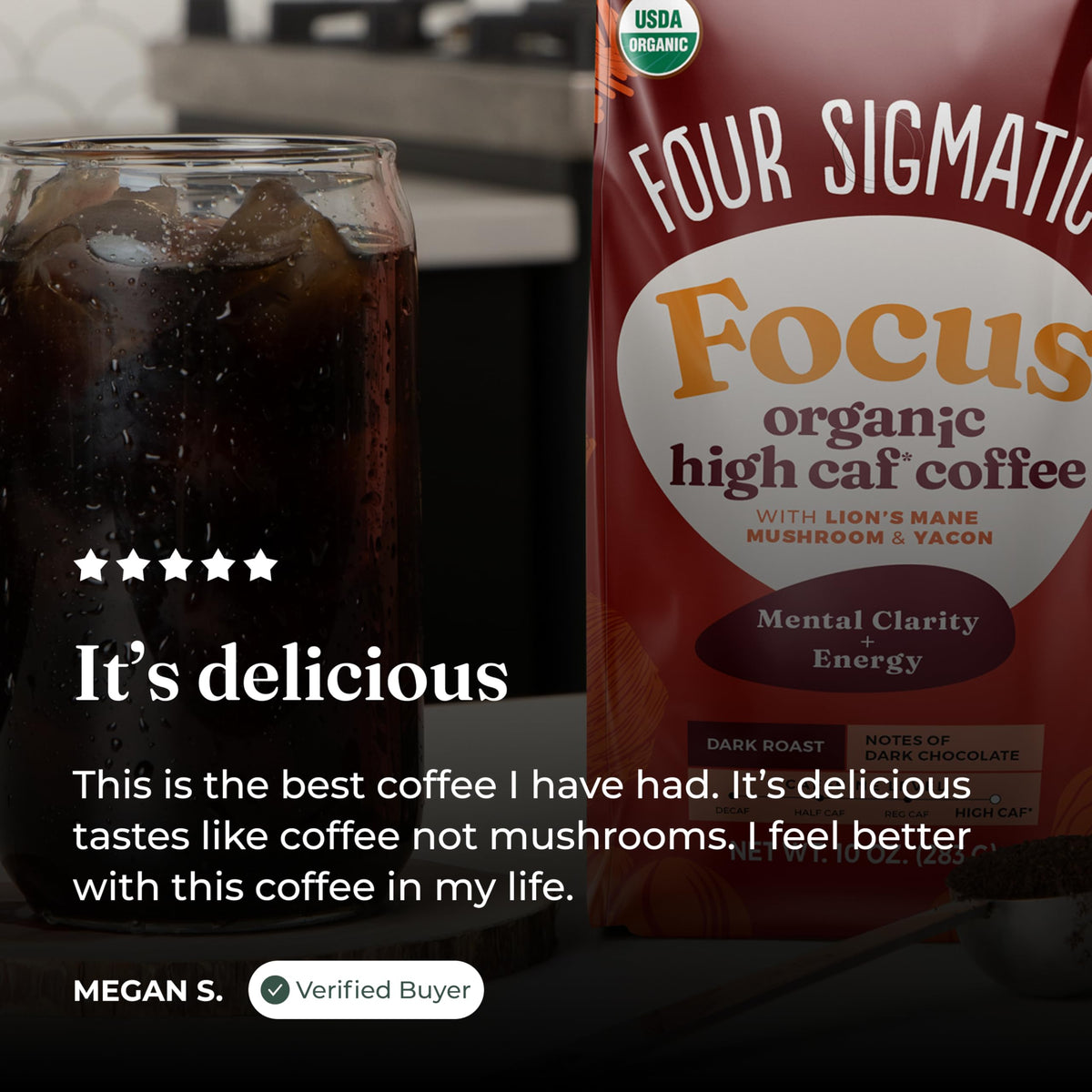 Four Sigmatic Focus Max brew-ready setup on kitchen counter for quick energizing mornings.