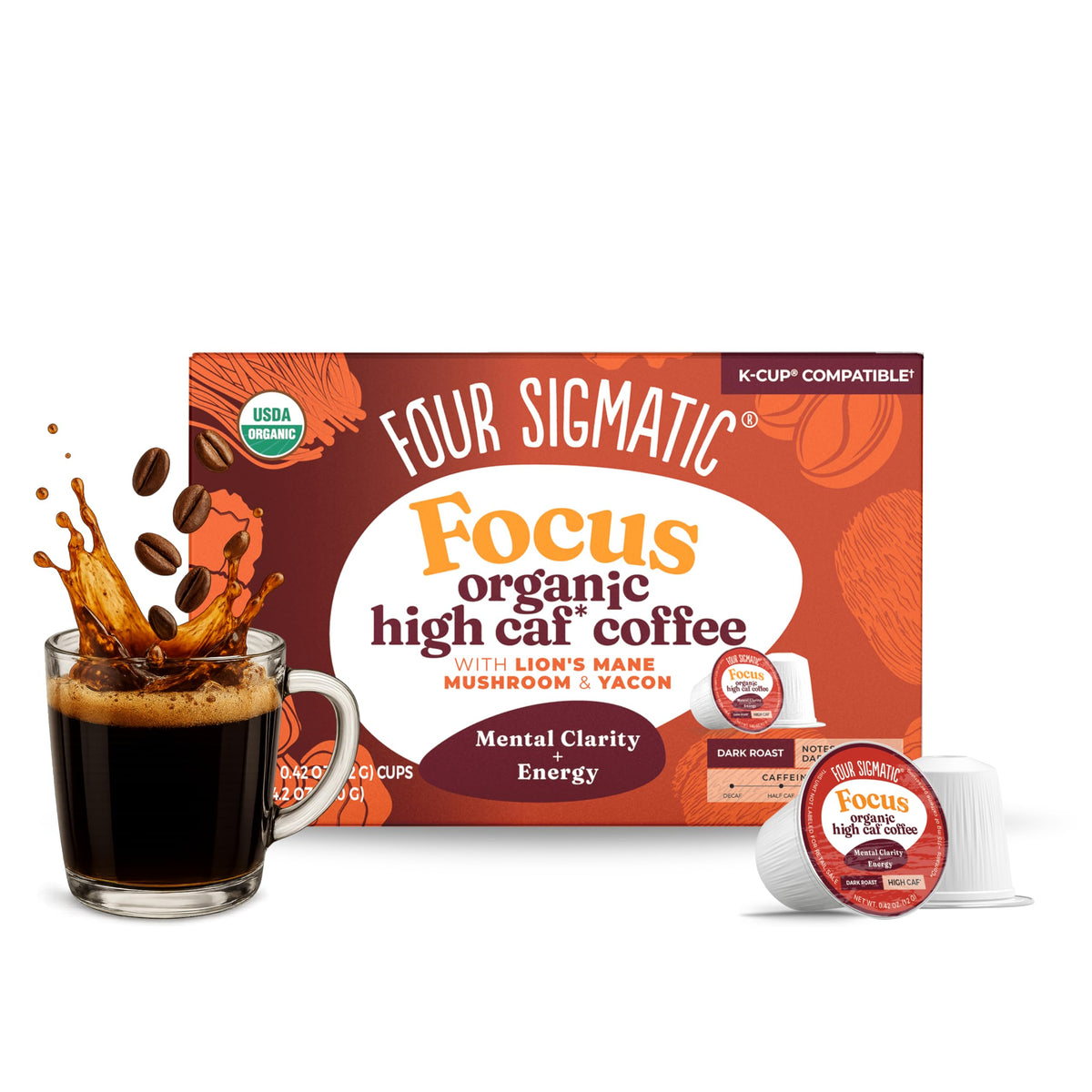 Four Sigmatic high caffeine mushroom coffee K-Cups packaging for easy morning routines.