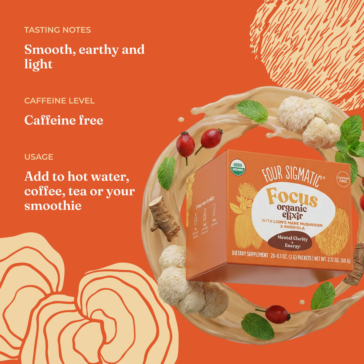 Four Sigmatic Lion's Mane Focus Elixir powder spoon showing easy mixing