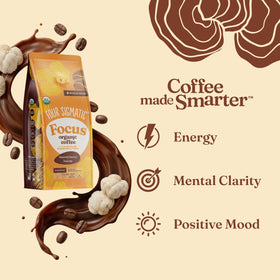 Four Sigmatic Lions Mane mushrooms close-up for focus support
