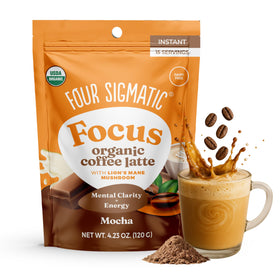 Four Sigmatic Mocha Focus latte canister with chocolatey, plant-based mix