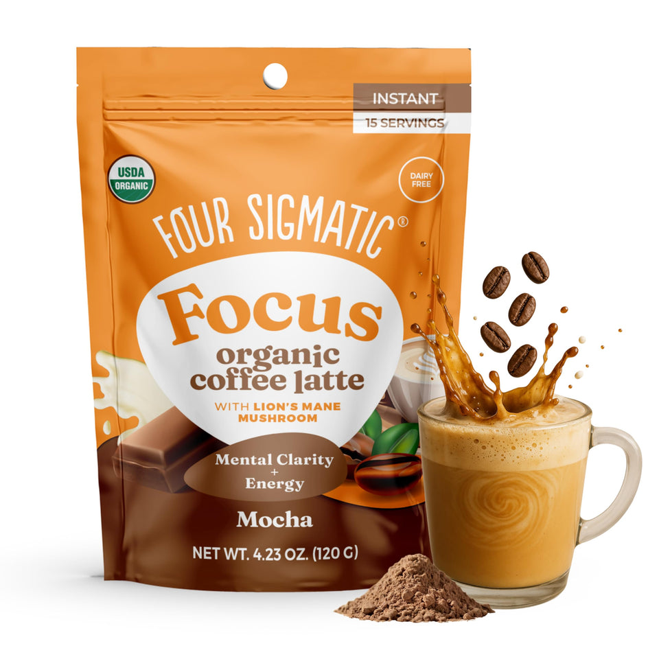Four Sigmatic Mocha Focus latte canister with chocolatey, plant-based mix