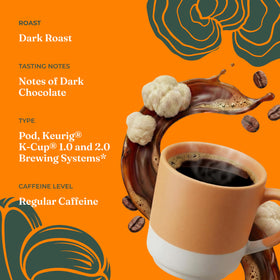 Yacon root near the cup, hinting at digestion-friendly blend.