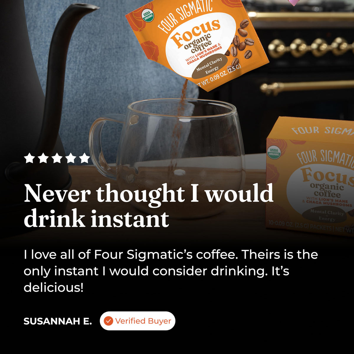 Brewing with Four Sigmatic Lion's Mane coffee yields a smooth aroma