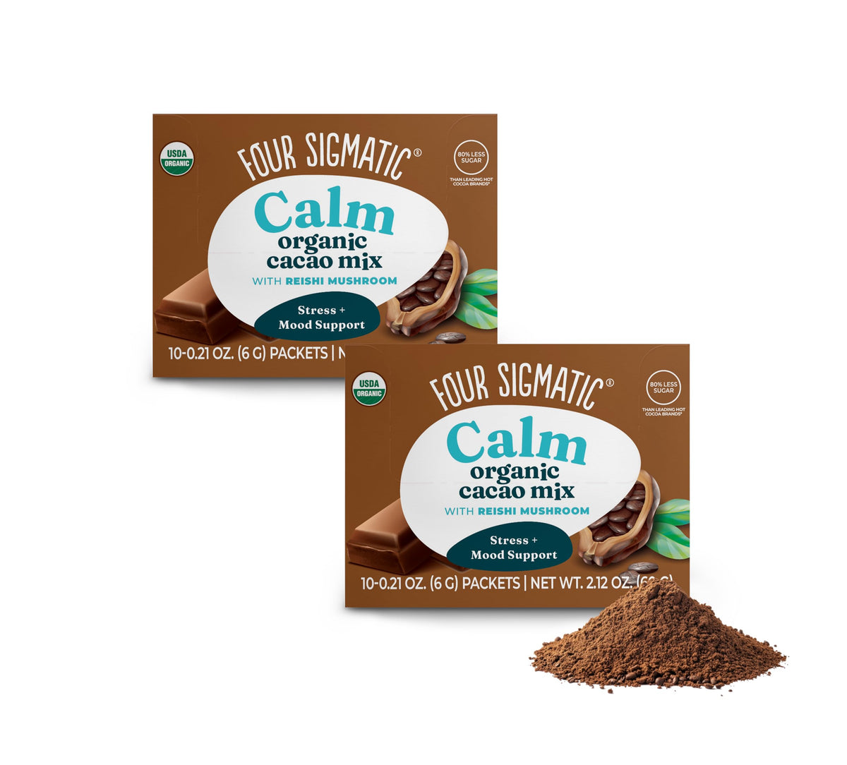 Four Sigmatic hot cacao with Reishi packet ready for a soothing evening cup.